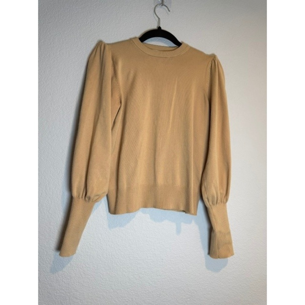 The Drop Alice Camel Tan Puff Sleeve Crewneck Sweater Small